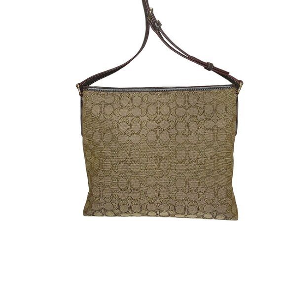 Coach Signature Print Crossbody Bag With Adjustable Strap In Tan/Brown Canvas & - Picture 8 of 16